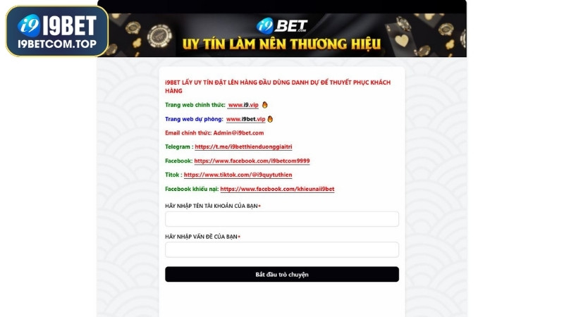 Chat trực tiếp với tổng đài viên website I9BET