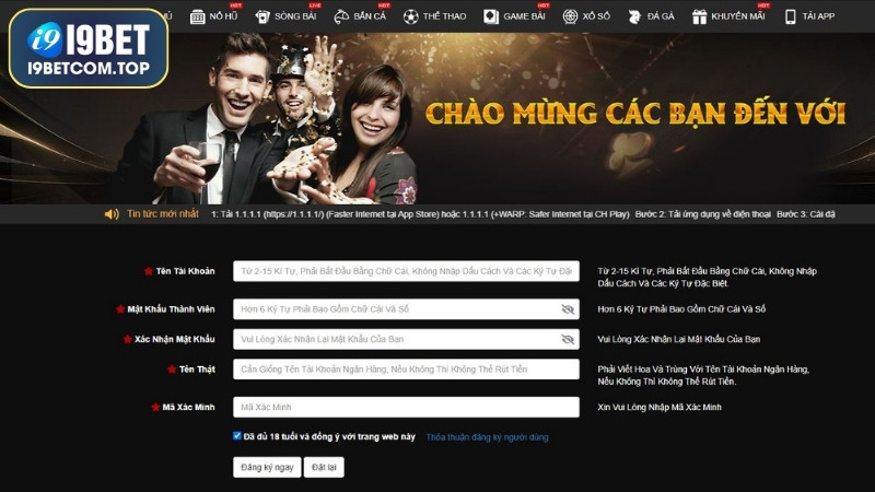 Điền thông tin đăng ký tài khoản I9BET theo biểu mẫu